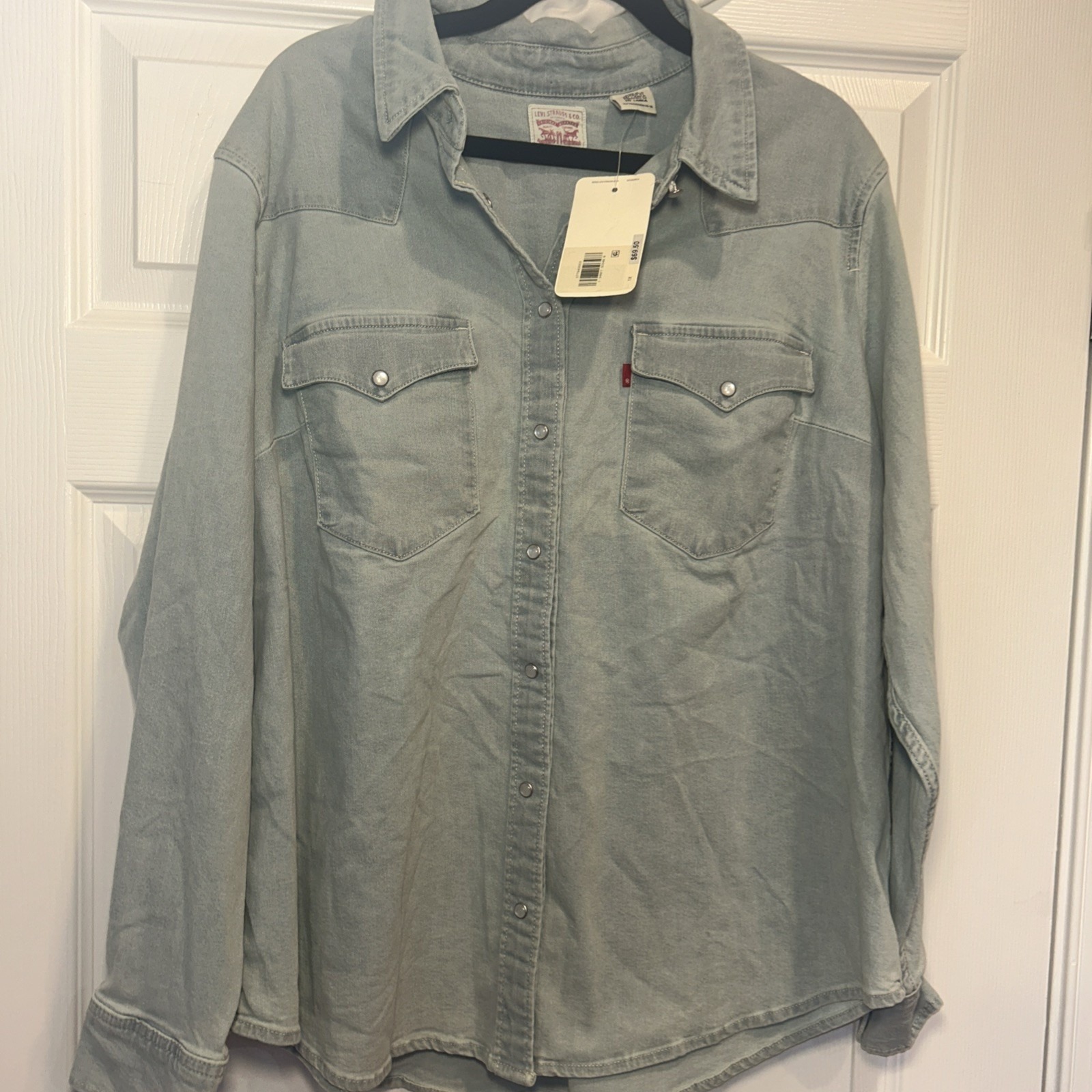 Nwt Levi's Essential Western Shirt Women 1x Blue Denim Standard Fit Pearl Snap